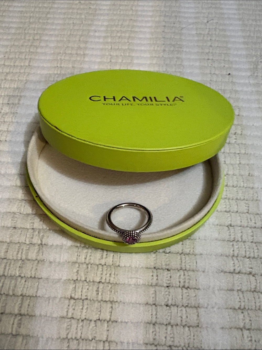 Chamilia Sterling Ring with Pink/red Center Stone